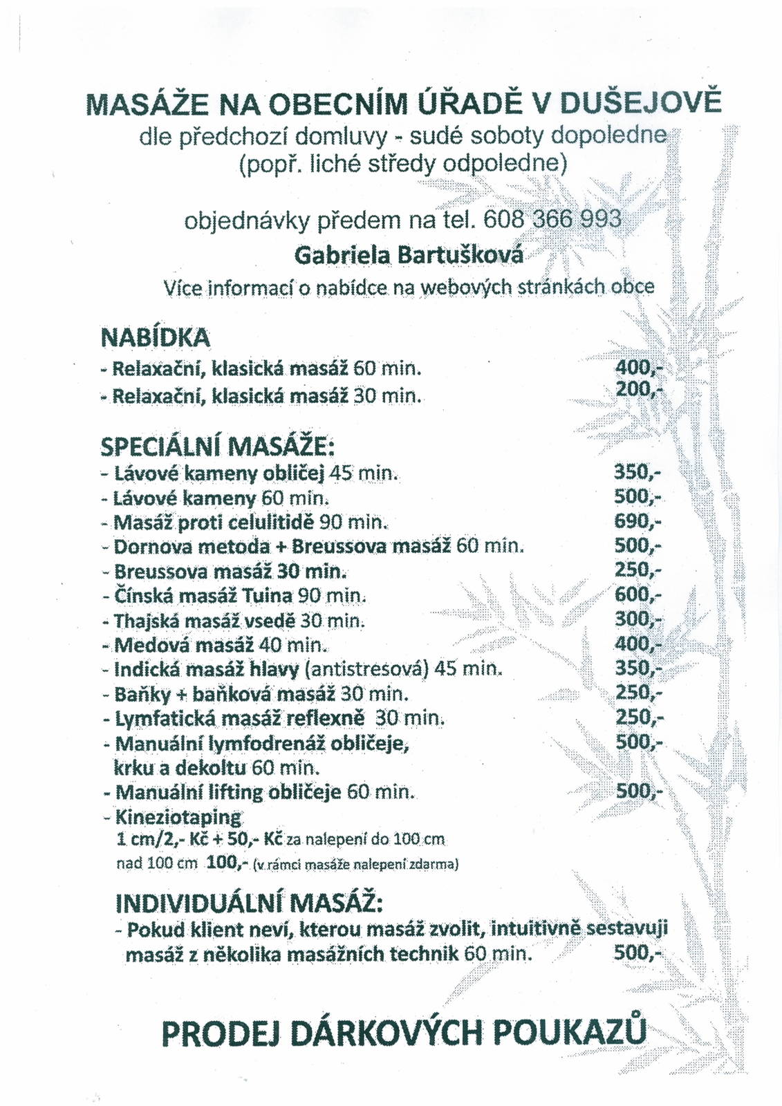 Masáže na obecním úřadě v Dušejově